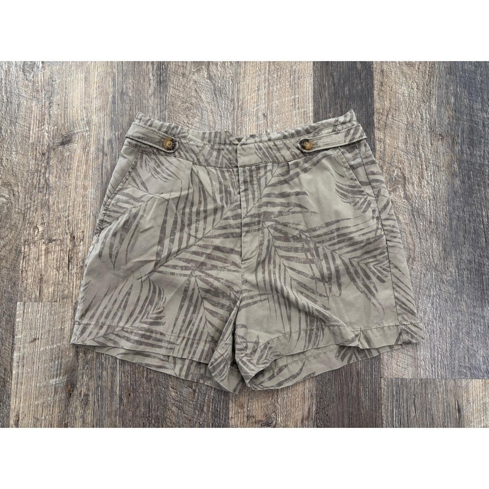 White House Black Market Palm Print High Rise Shorts Taupe Grey Lyocell Blend 10